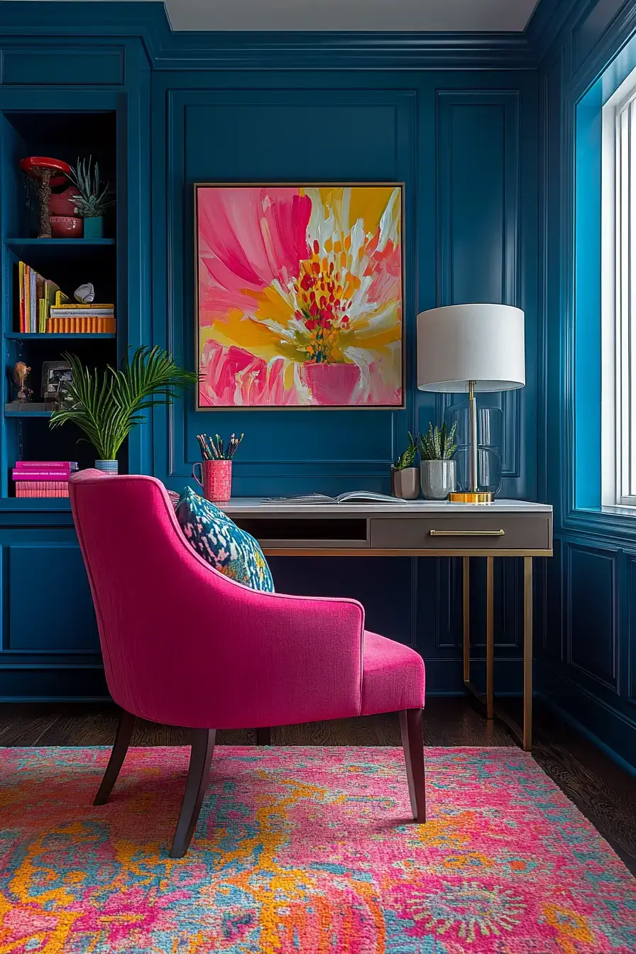 29 Dopamine Decor Office Ideas in Coral and Mustard