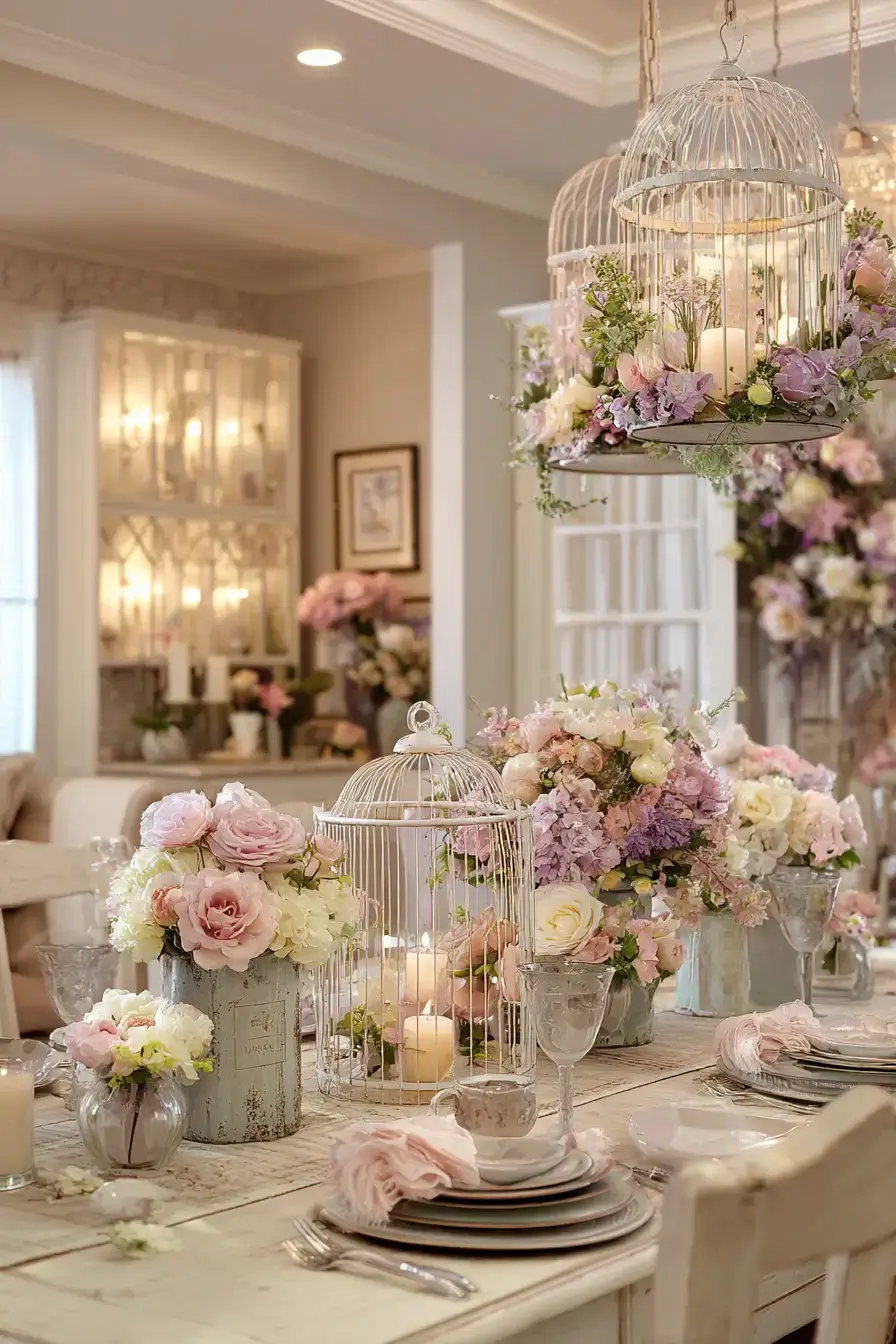 29 Vintage Birdcage Decor Ideas with an Aged Brass Cage vintage birdcage decor ideas