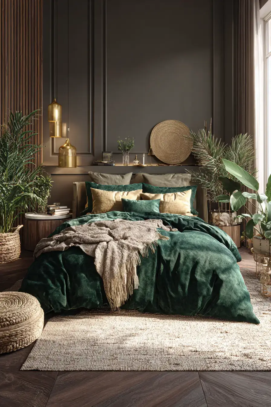 29 Green Boho Bedroom Ideas with a Forest Green Wall