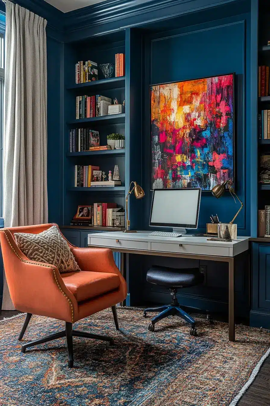 29 Dopamine Decor Office Ideas in Coral and Mustard