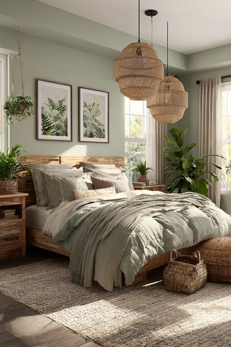 29 Green Boho Bedroom Ideas with a Forest Green Wall
