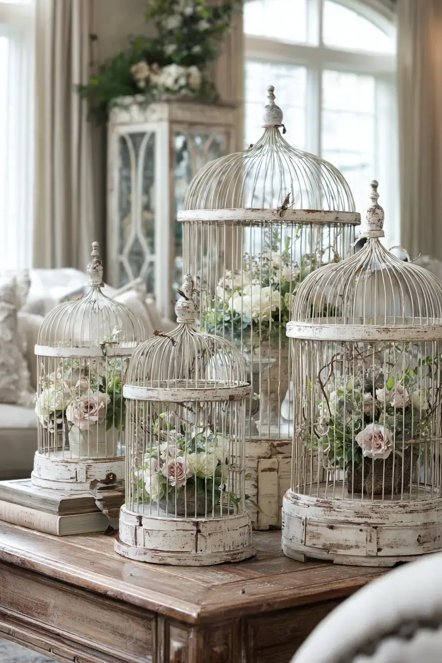 29 Vintage Birdcage Decor Ideas with an Aged Brass Cage vintage birdcage decor ideas