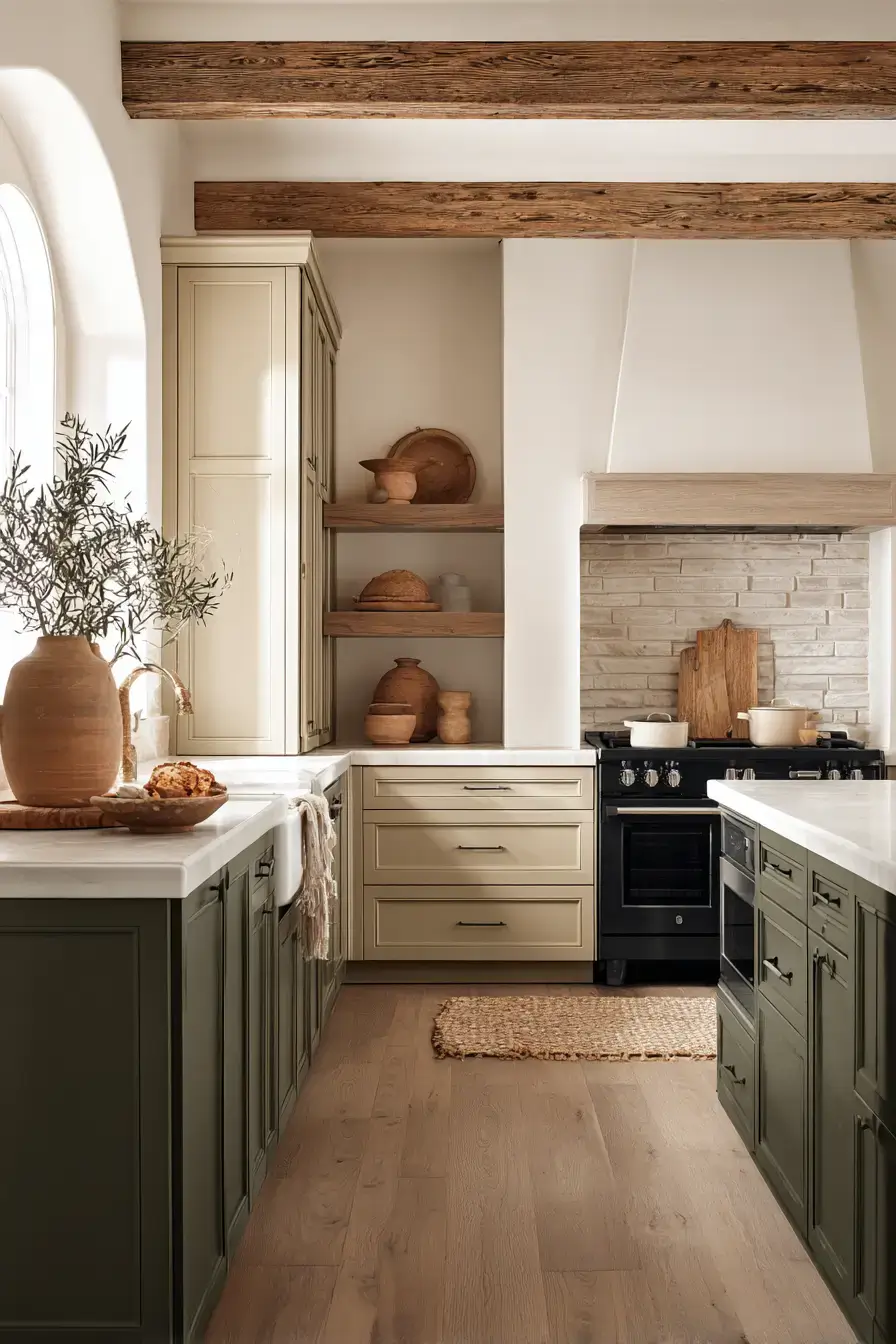 29 Two Tone Kitchen Cabinets Ideas with an Olive and White Split
