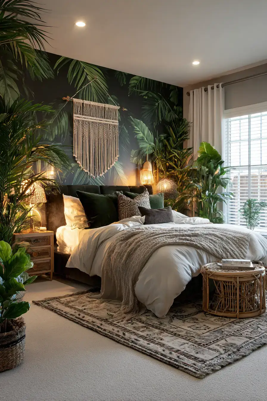 29 Green Boho Bedroom Ideas with a Forest Green Wall