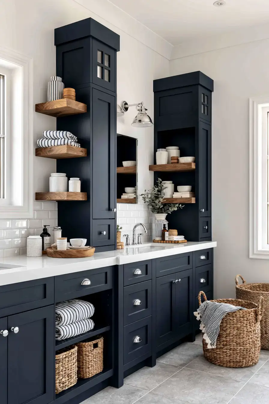 29 Nautical Bathroom Ideas with a Rope Towel Ladder