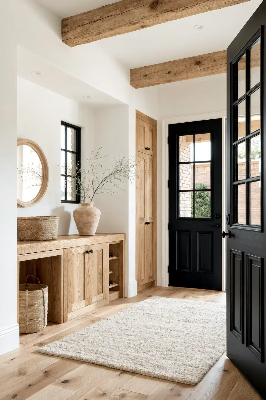 29 Japandi Entryway Ideas with a Wood Bench and Tray