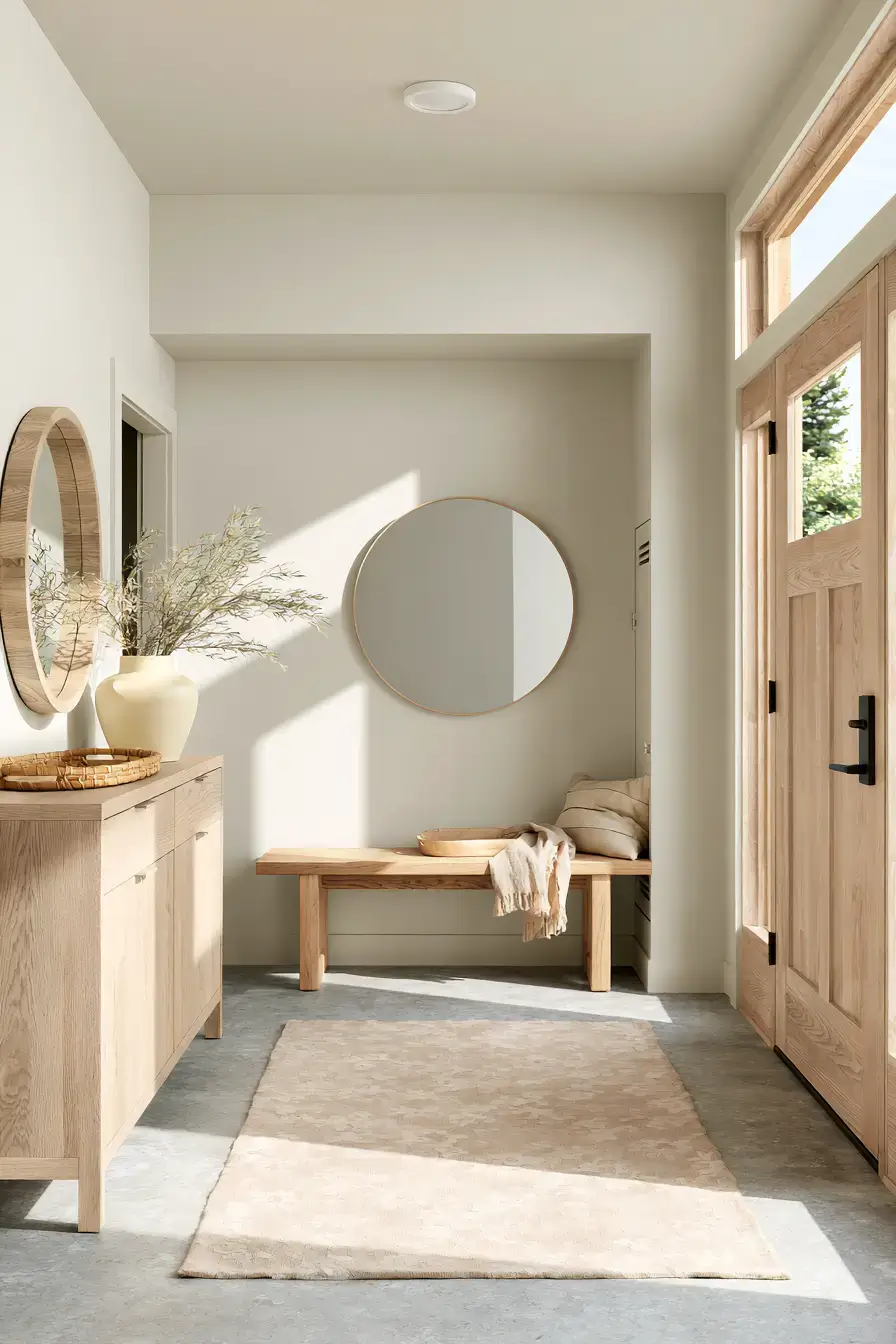 29 Japandi Entryway Ideas with a Wood Bench and Tray