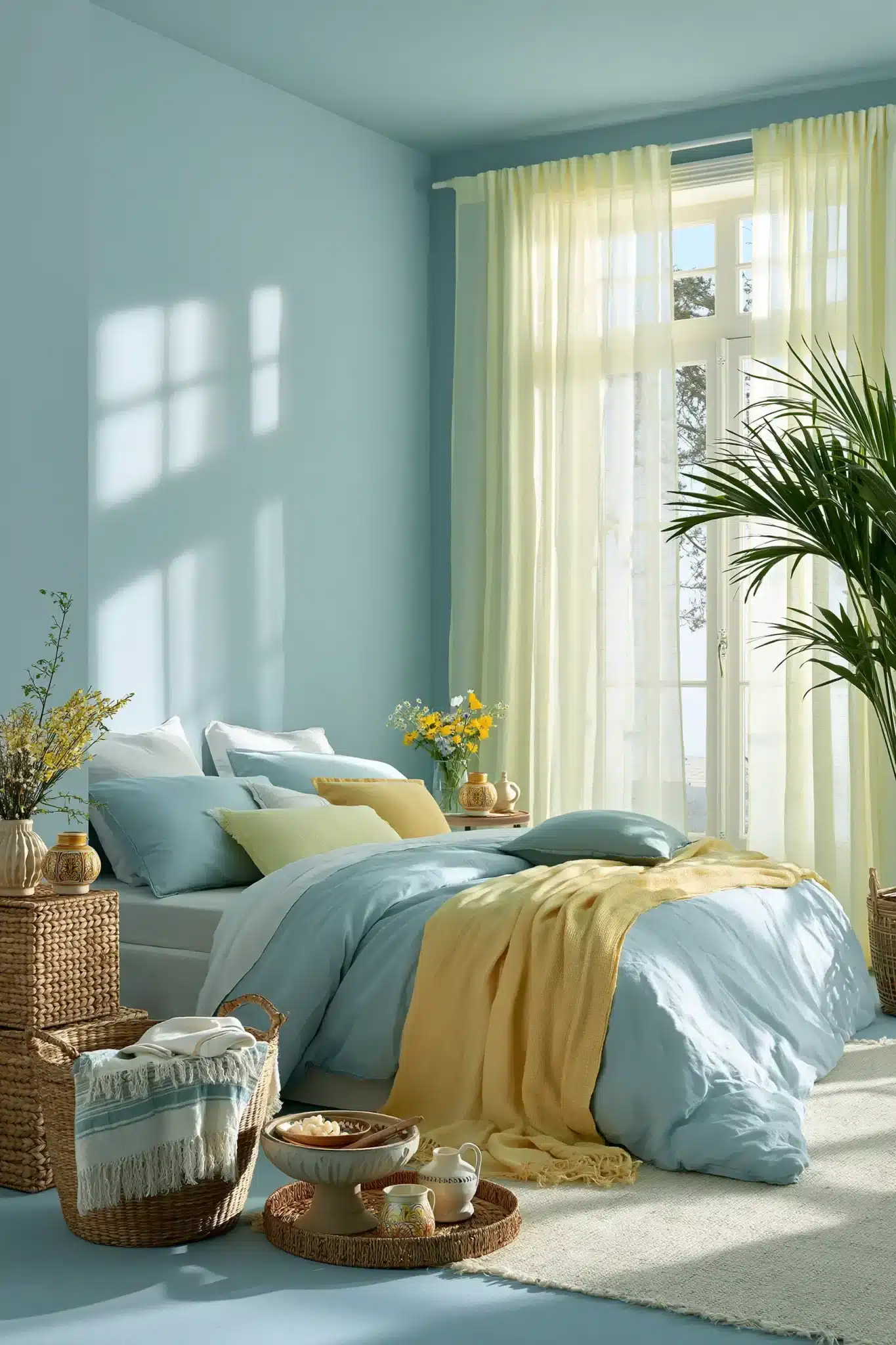 29 Light Blue and Yellow Bedroom Ideas for a Room That Wakes Up Early light blue and yellow bedroom