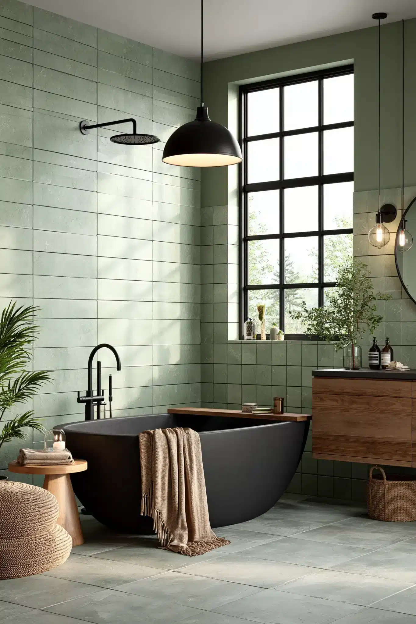 29 Sage Green and Black Bathroom Ideas for a Room That Feels Grounded sage green and black bathroom