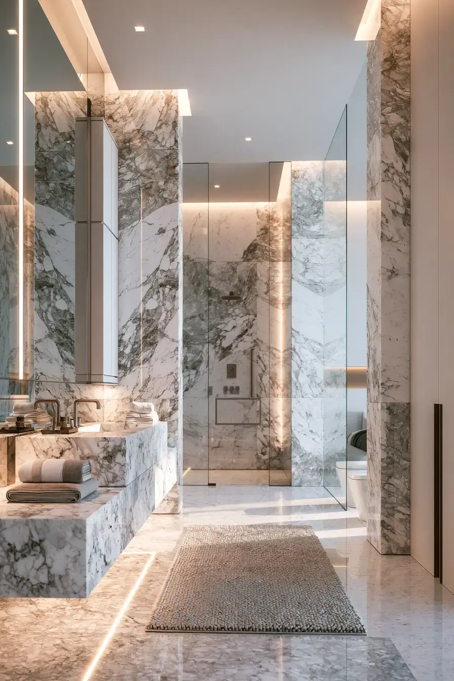 29 Natural Stone Bathroom Ideas with a Travertine Wall