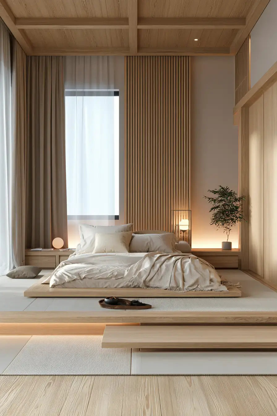 29 Japandi Style Bedroom Ideas with a Linen Platform Bed
