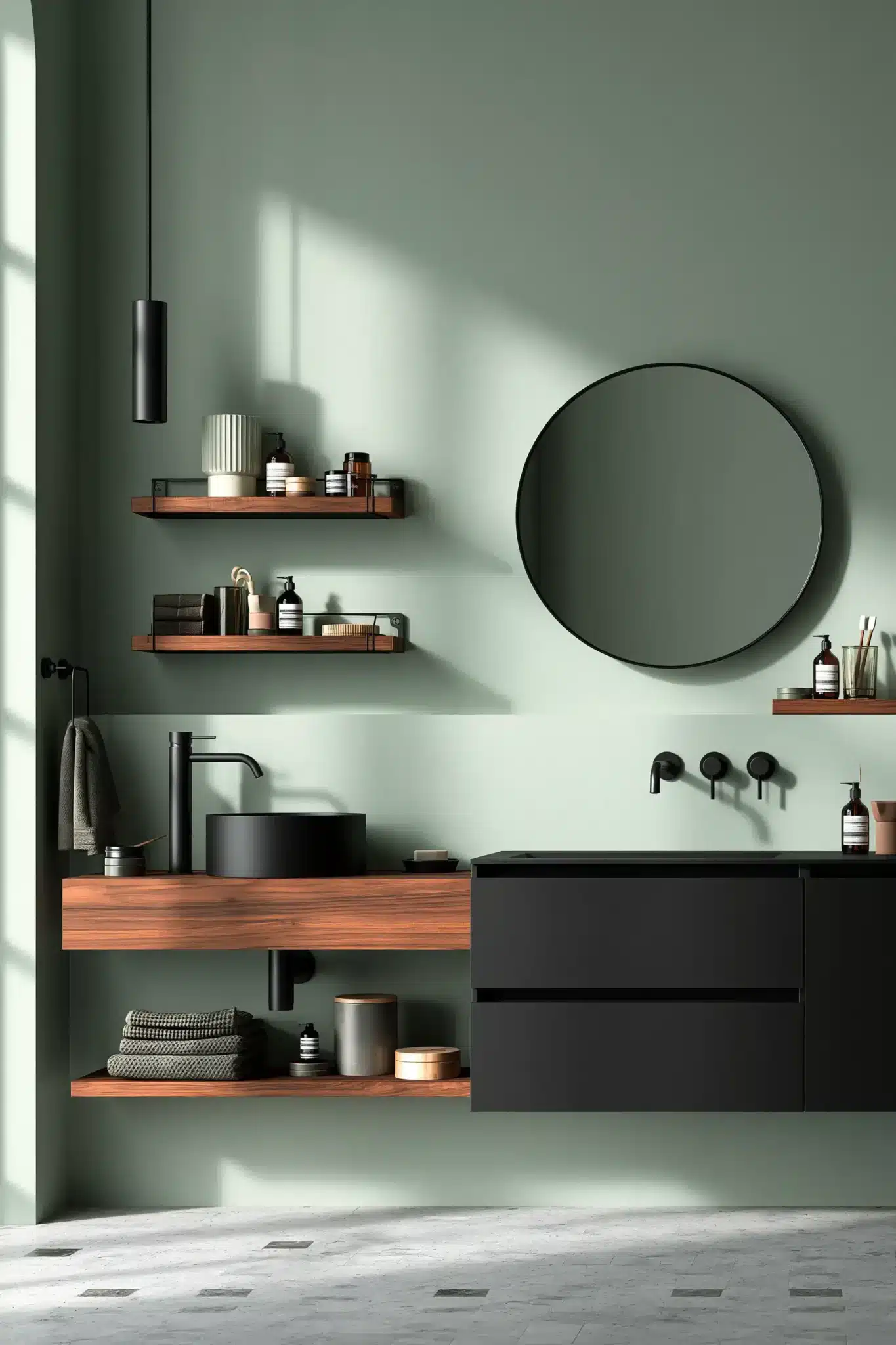 29 Sage Green and Black Bathroom Ideas for a Room That Feels Grounded sage green and black bathroom