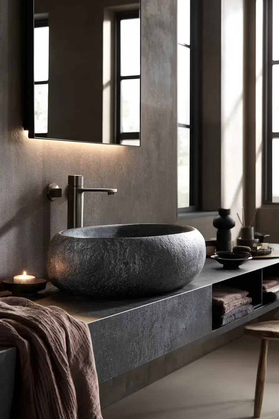 29 Stone Sink Bathroom Ideas for a Vanity With Real Weight stone sink bathroom