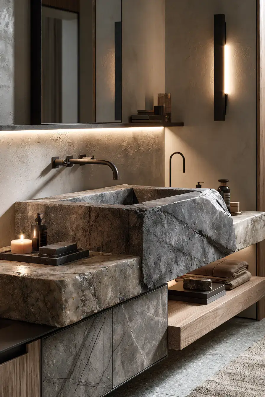 29 Stone Sink Bathroom Ideas for a Vanity With Real Weight stone sink bathroom