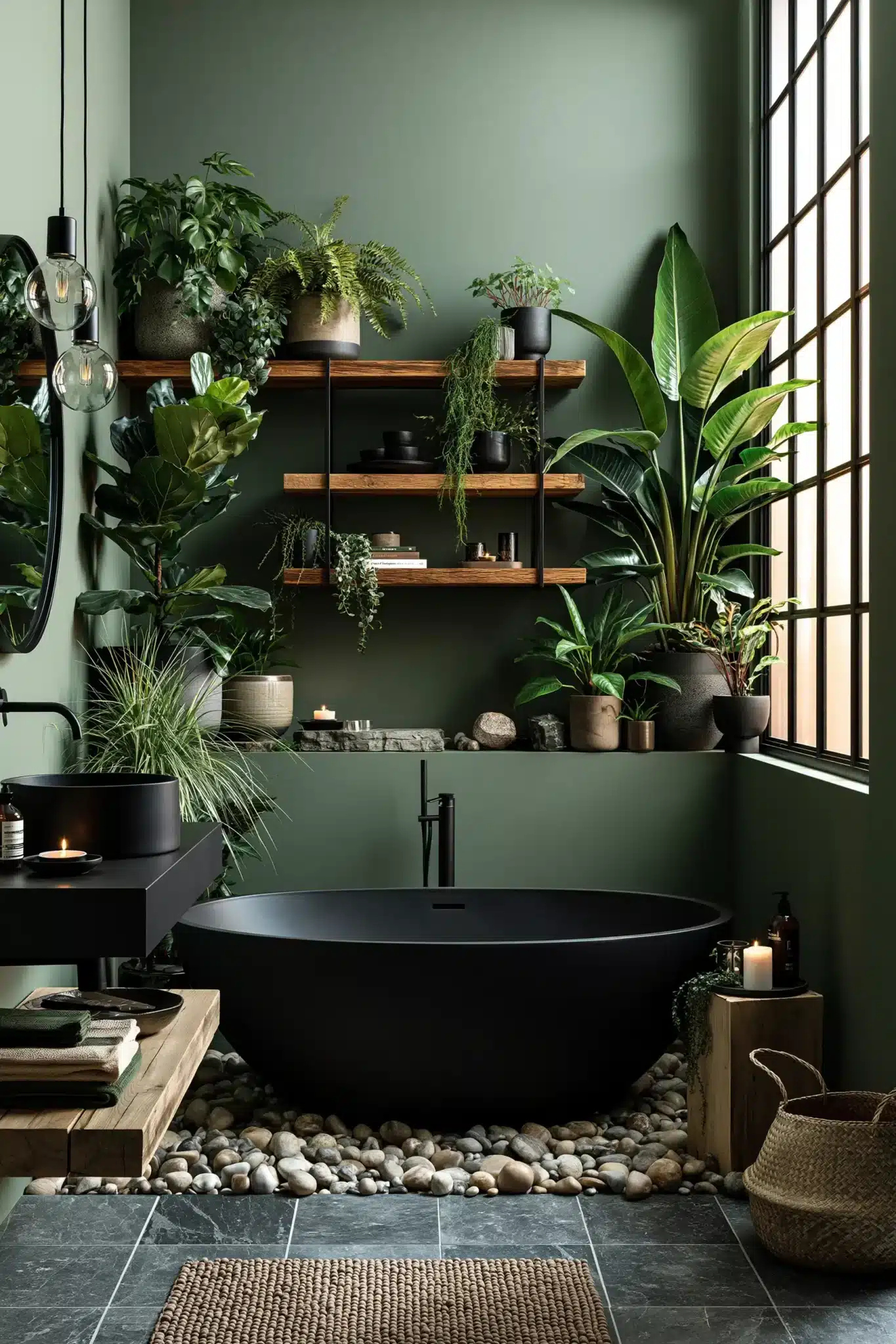 29 Sage Green and Black Bathroom Ideas for a Room That Feels Grounded sage green and black bathroom