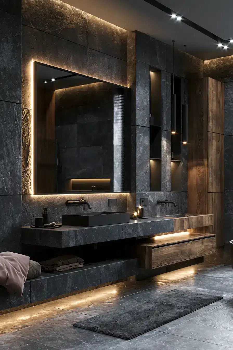 29 Natural Stone Bathroom Ideas with a Travertine Wall