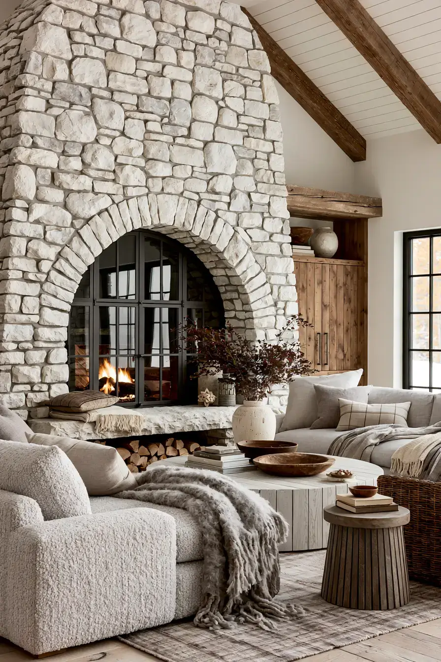 29 White Stone Fireplace Ideas for a Hearth That Stays Light white stone fireplace