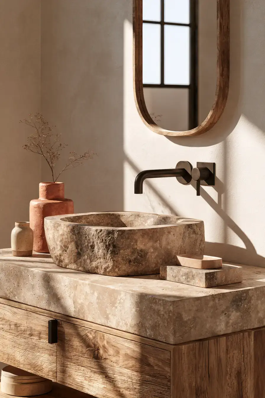 29 Stone Sink Bathroom Ideas for a Vanity With Real Weight stone sink bathroom
