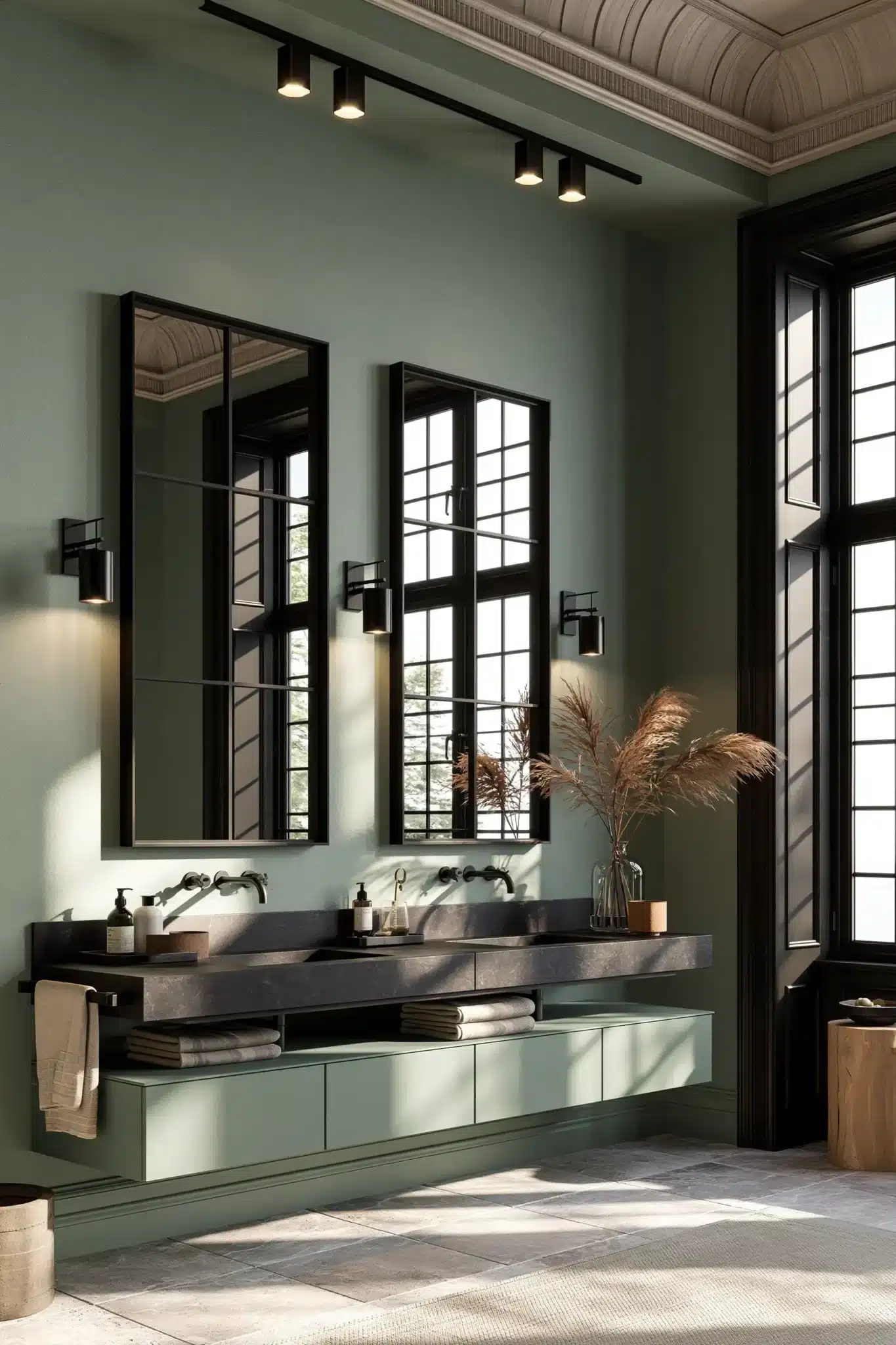 29 Sage Green and Black Bathroom Ideas for a Room That Feels Grounded sage green and black bathroom