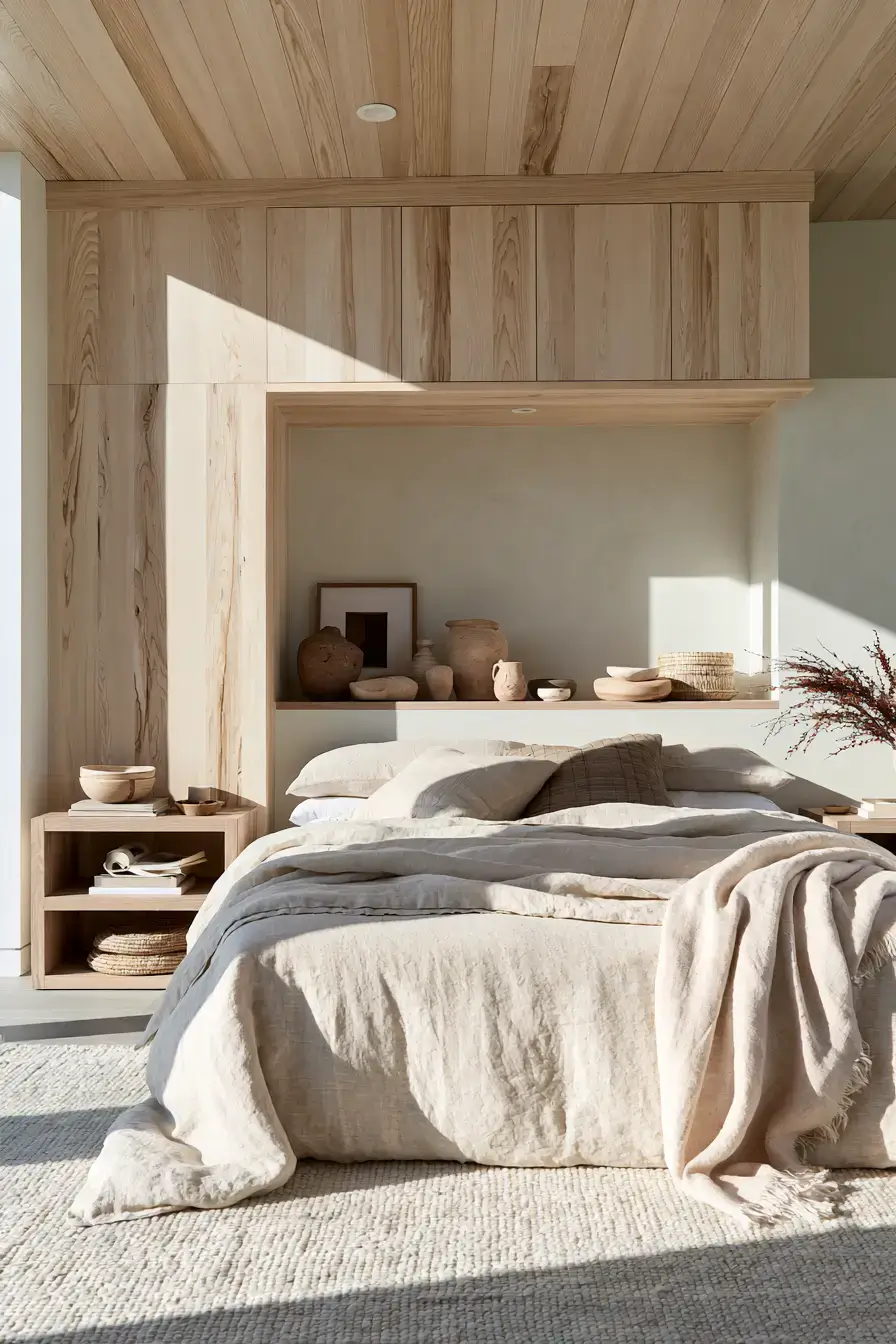 29 Japandi Style Bedroom Ideas with a Linen Platform Bed