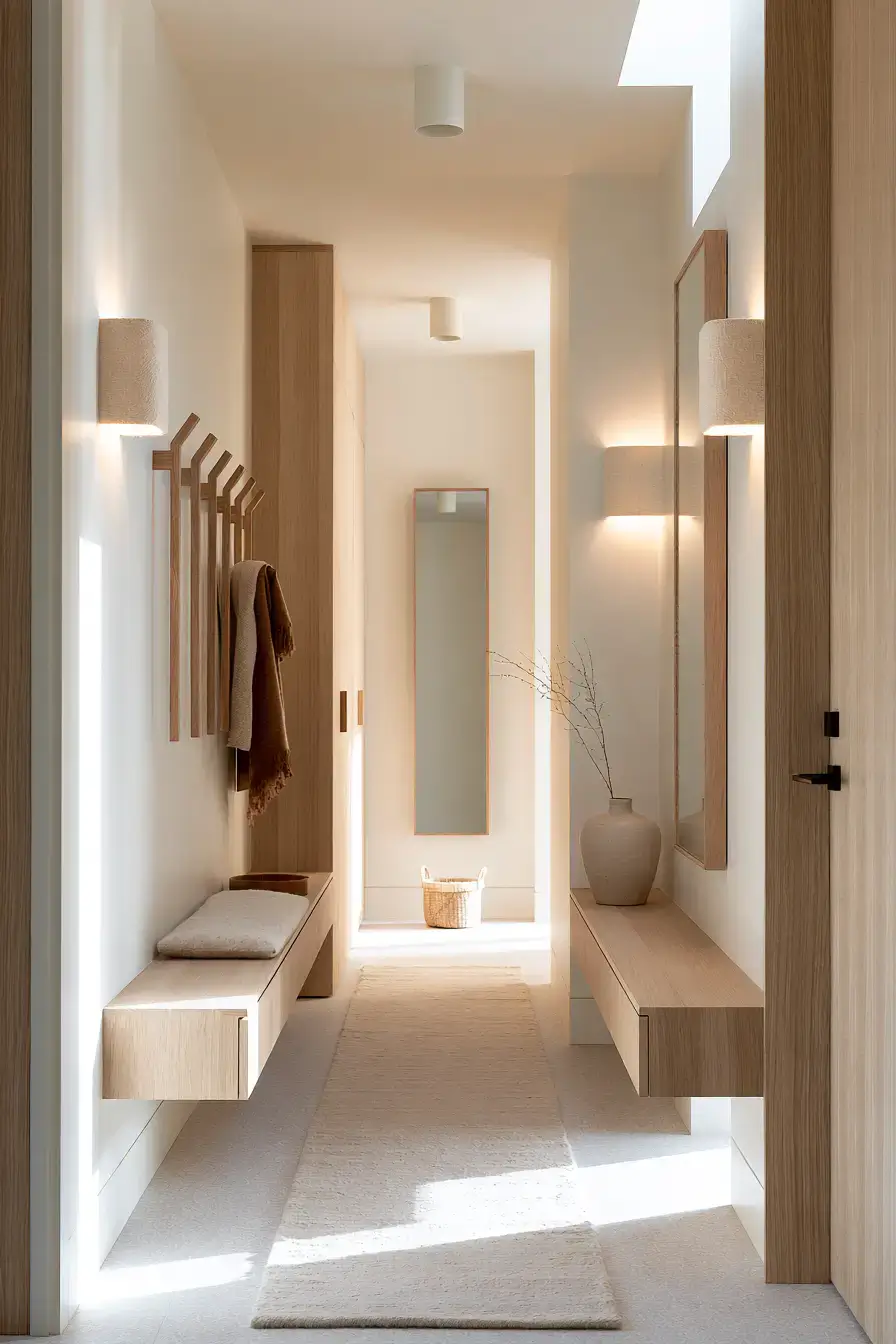 29 Japandi Entryway Ideas with a Wood Bench and Tray