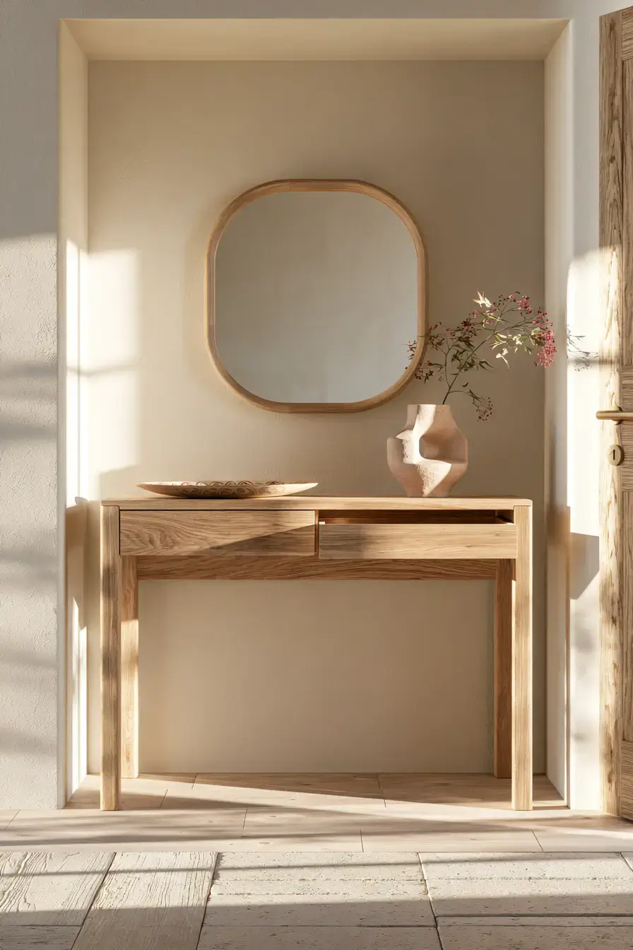 29 Japandi Entryway Ideas with a Wood Bench and Tray