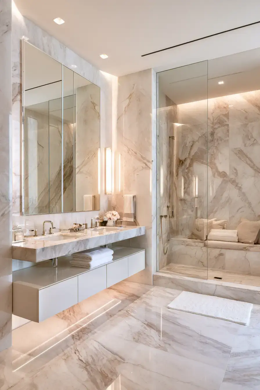 29 Natural Stone Bathroom Ideas with a Travertine Wall