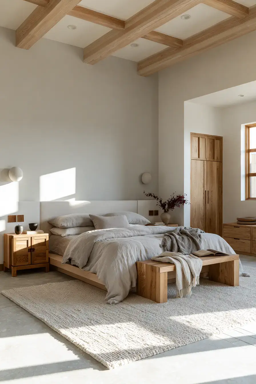 29 Japandi Style Bedroom Ideas with a Linen Platform Bed