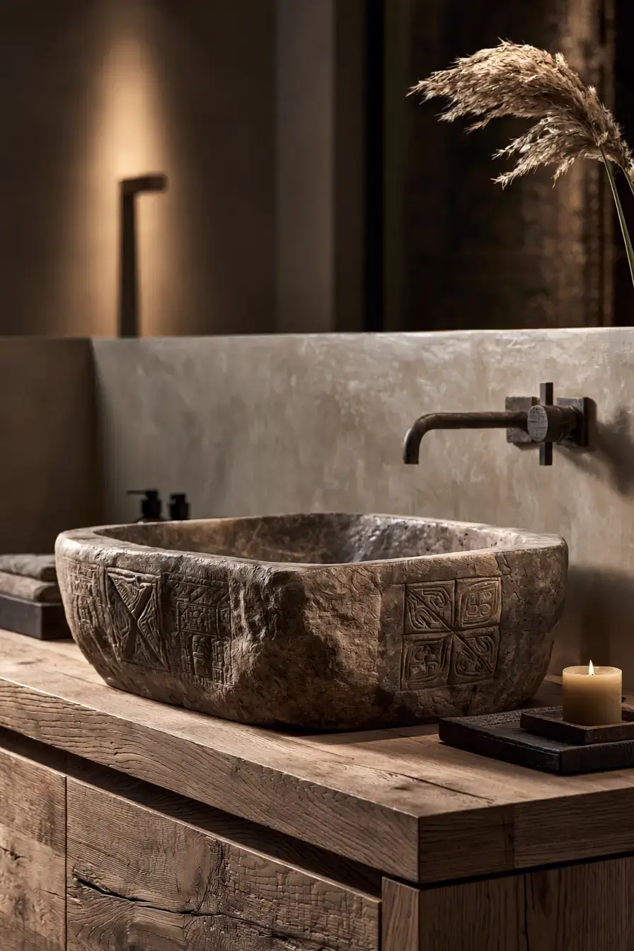 29 Stone Sink Bathroom Ideas for a Vanity With Real Weight stone sink bathroom
