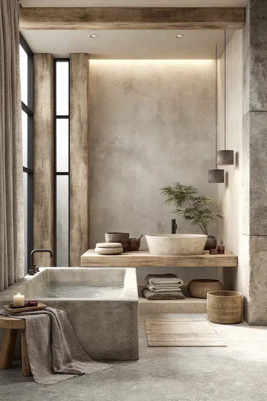 29 Japandi Style Bathroom Ideas with a Wooden Soaking Tub 29 Japandi Style Bathroom Ideas with a Wooden Soaking Tub