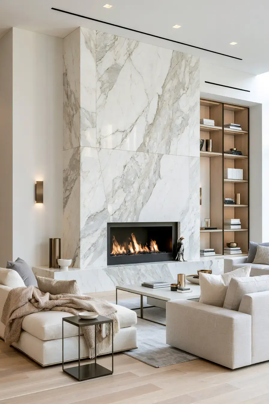 29 White Stone Fireplace Ideas for a Hearth That Stays Light white stone fireplace
