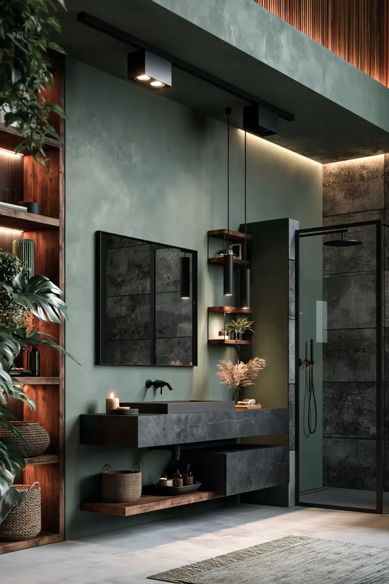 29 Sage Green and Black Bathroom Ideas for a Room That Feels Grounded sage green and black bathroom