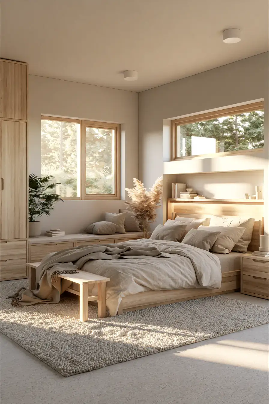 29 Japandi Style Bedroom Ideas with a Linen Platform Bed