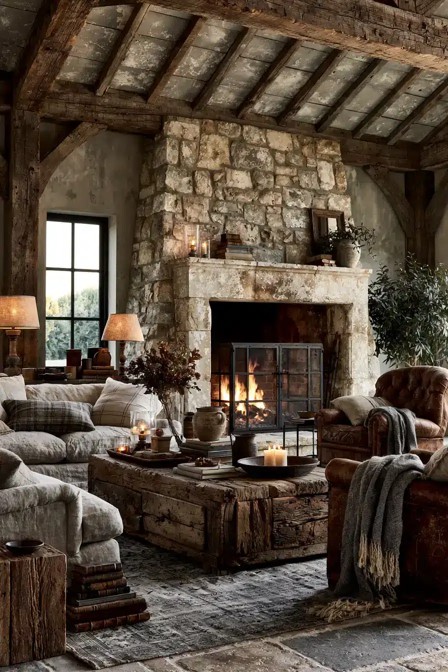 29 Rustic Stone Fireplace Ideas with a Stacked Fieldstone Surround