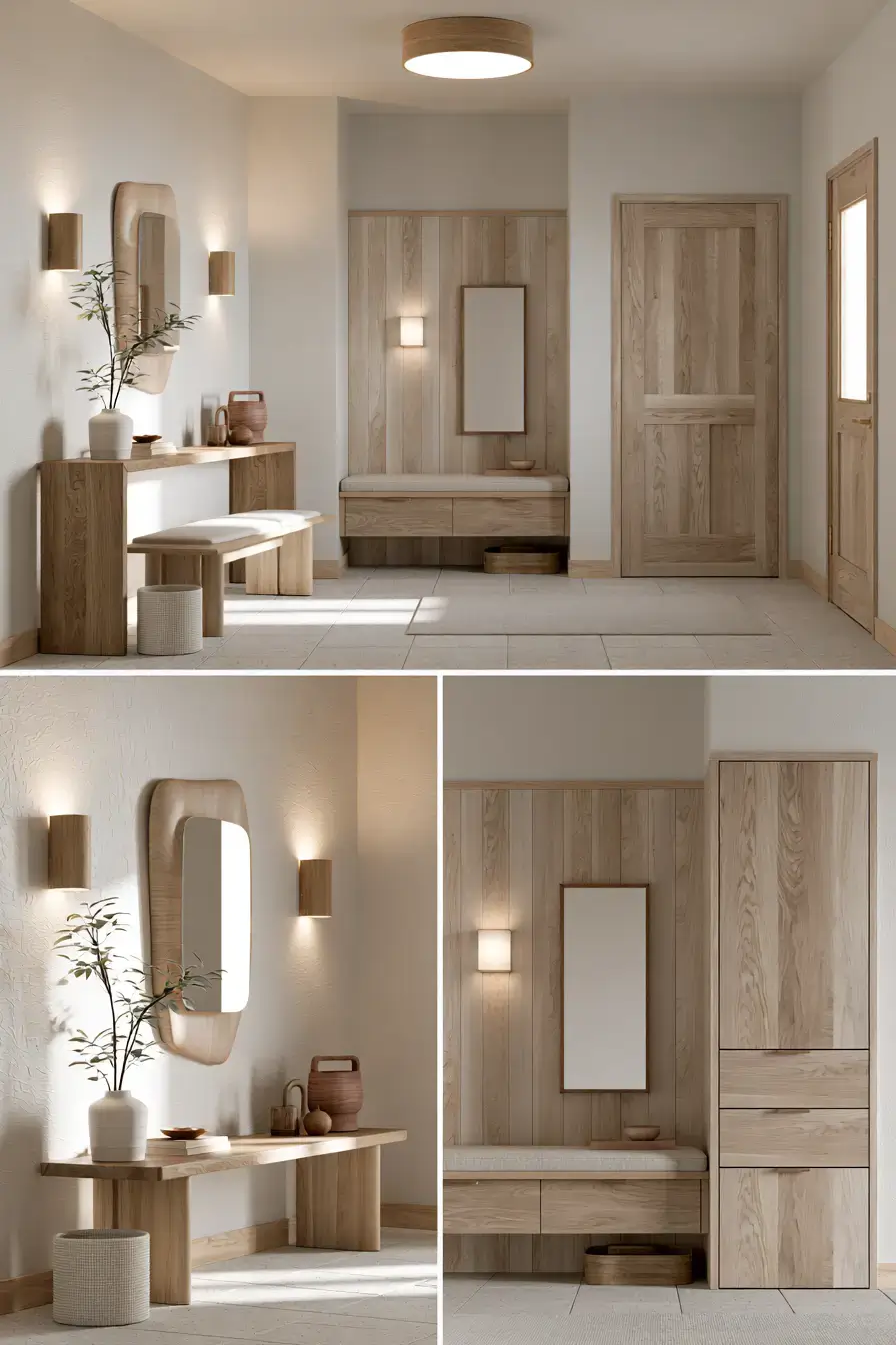 29 Japandi Entryway Ideas with a Wood Bench and Tray