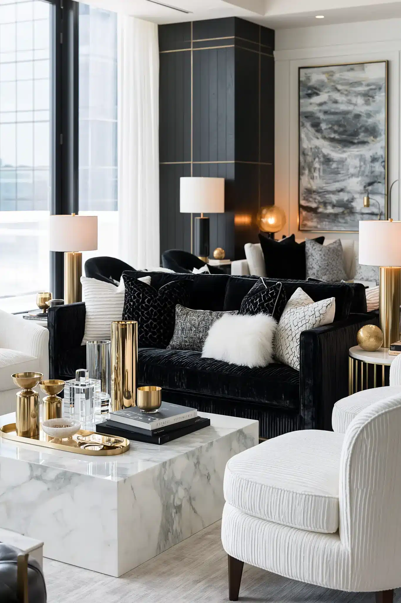 black and white living room decor