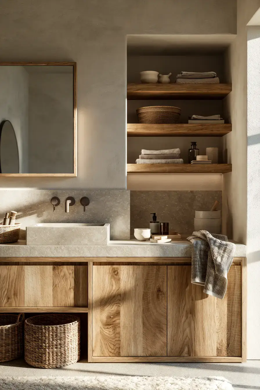 29 Japandi Style Bathroom Ideas with a Wooden Soaking Tub 29 Japandi Style Bathroom Ideas with a Wooden Soaking Tub