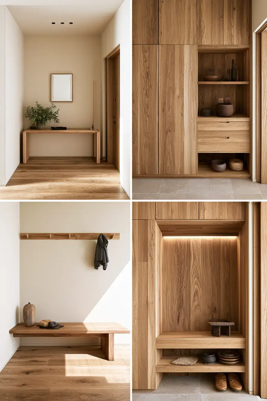 29 Japandi Entryway Ideas with a Wood Bench and Tray