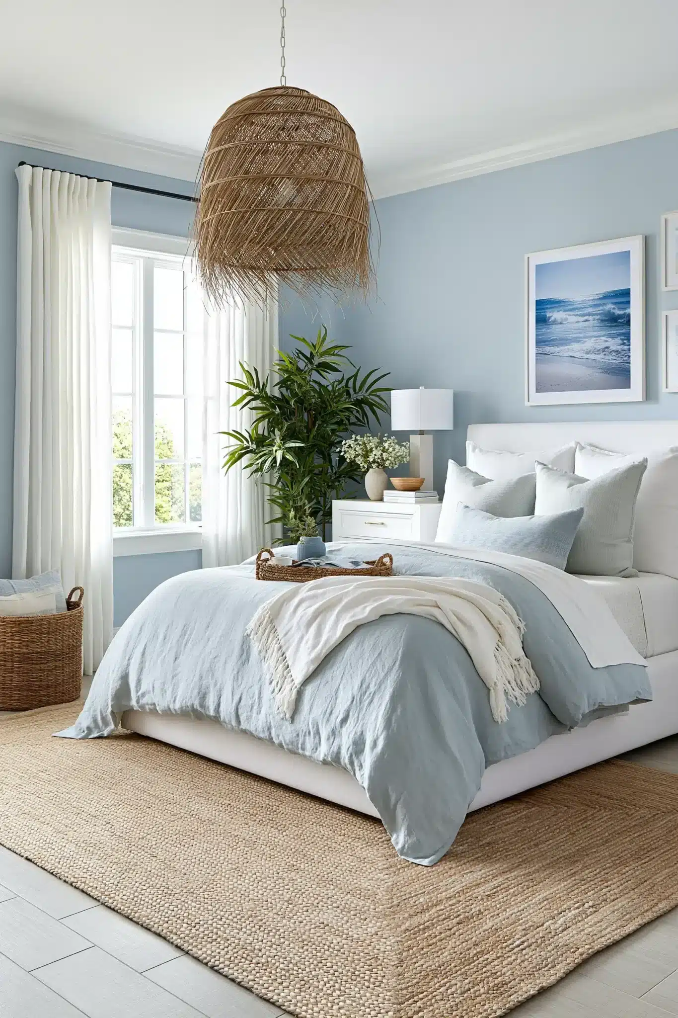 light blue and white bedroom