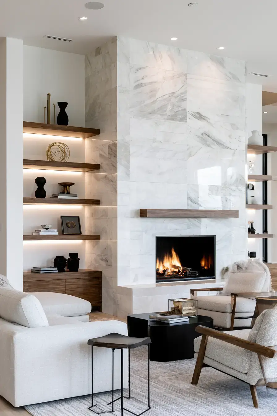 29 White Stone Fireplace Ideas for a Hearth That Stays Light white stone fireplace