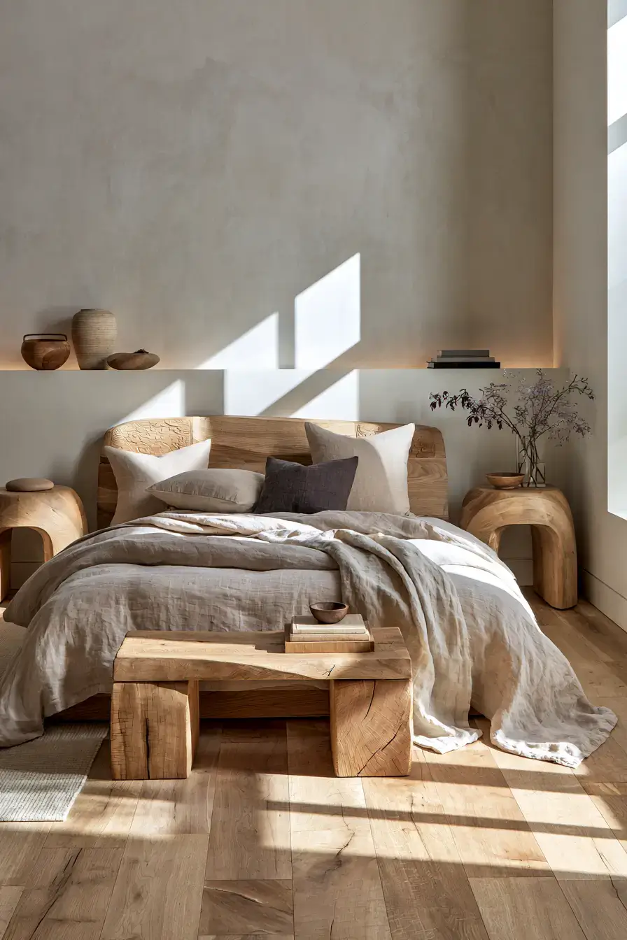 29 Japandi Style Bedroom Ideas with a Linen Platform Bed