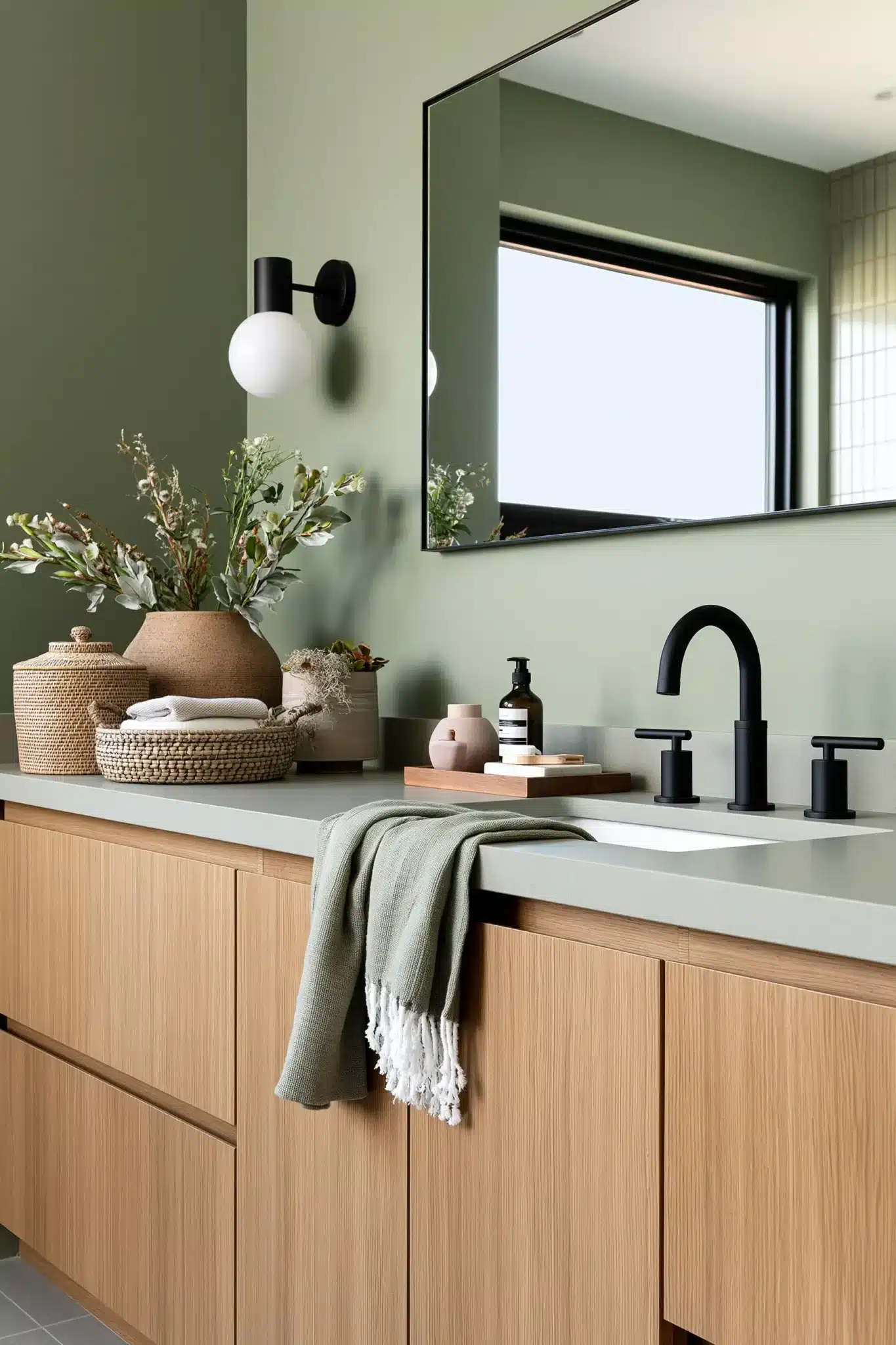 29 Sage Green and Black Bathroom Ideas for a Room That Feels Grounded sage green and black bathroom