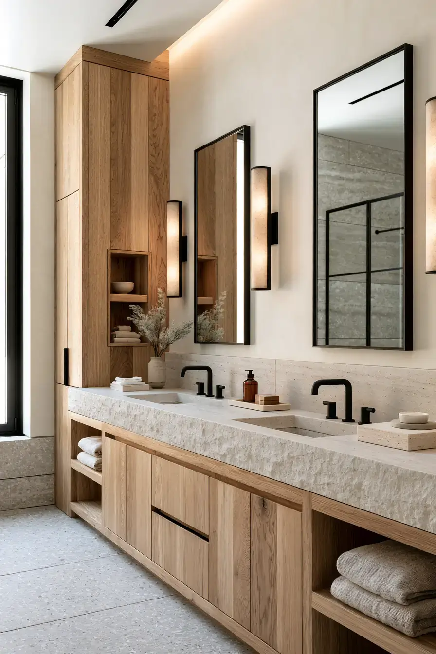 29 Japandi Style Bathroom Ideas with a Wooden Soaking Tub 29 Japandi Style Bathroom Ideas with a Wooden Soaking Tub