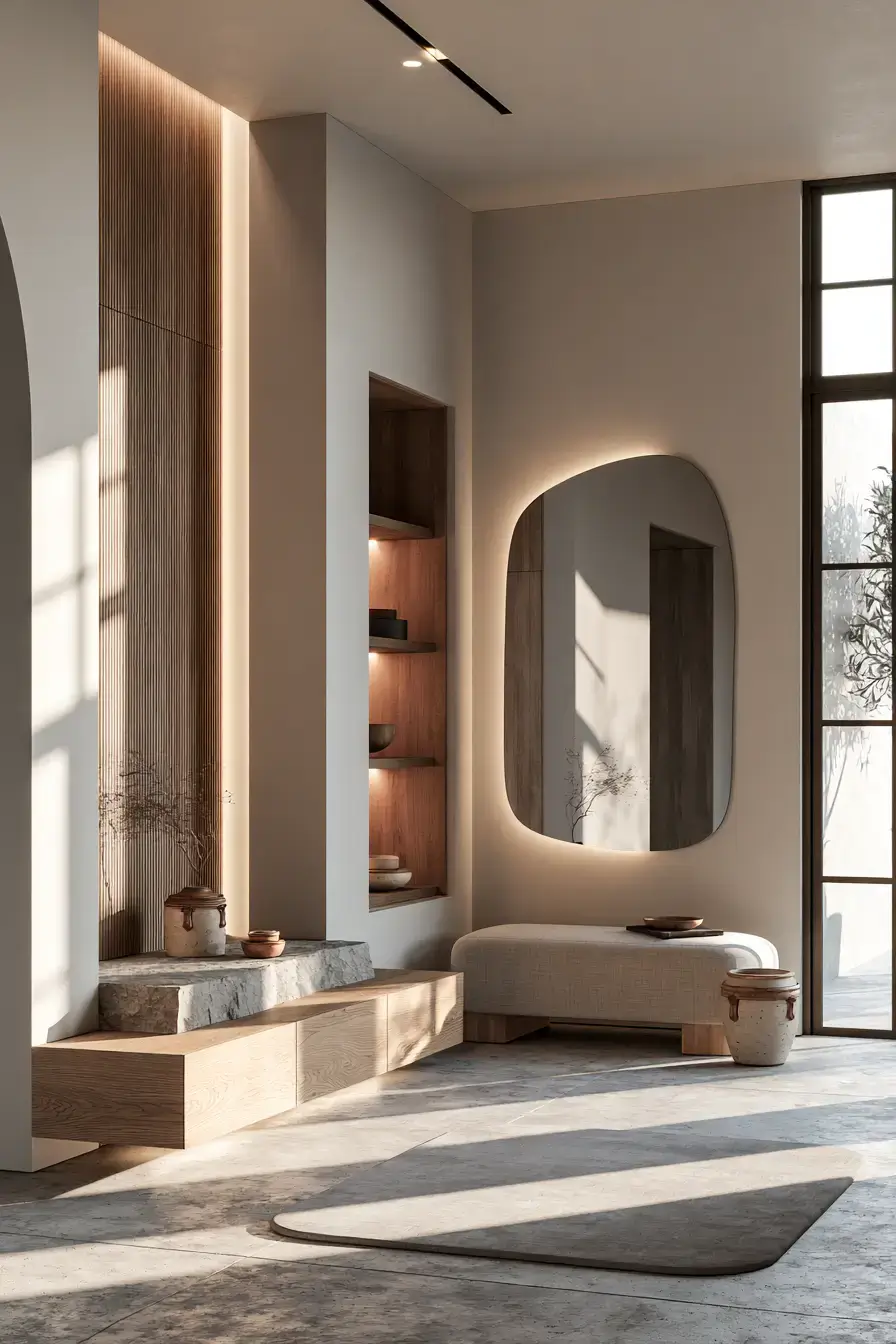 29 Japandi Entryway Ideas with a Wood Bench and Tray