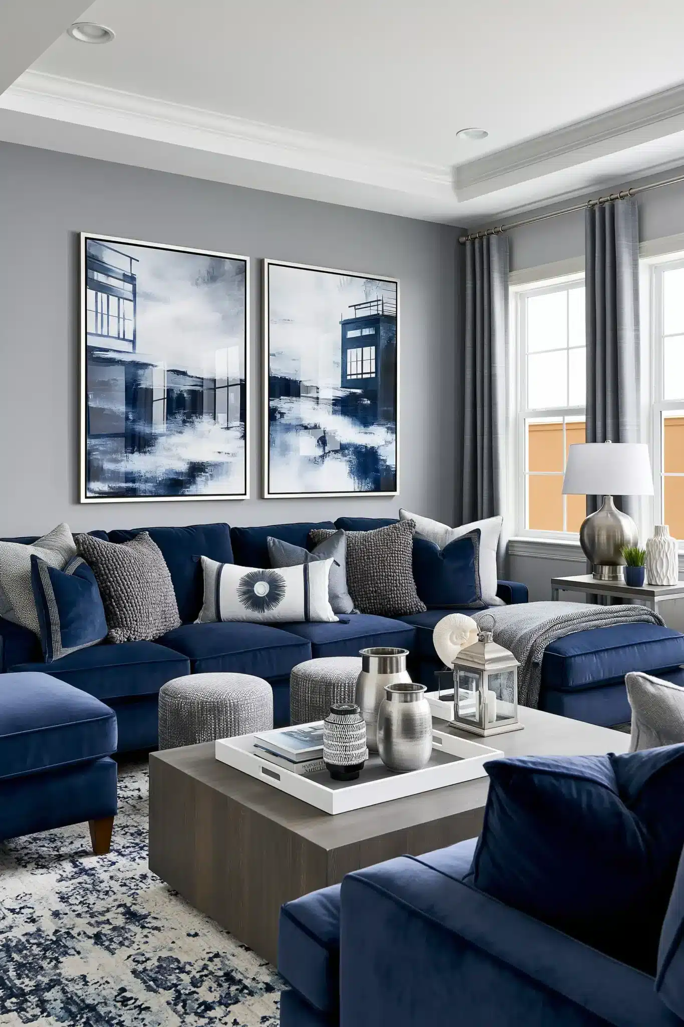 29 Navy Blue and Grey Living Room Ideas for a Space That Stays Calm navy blue and grey living room