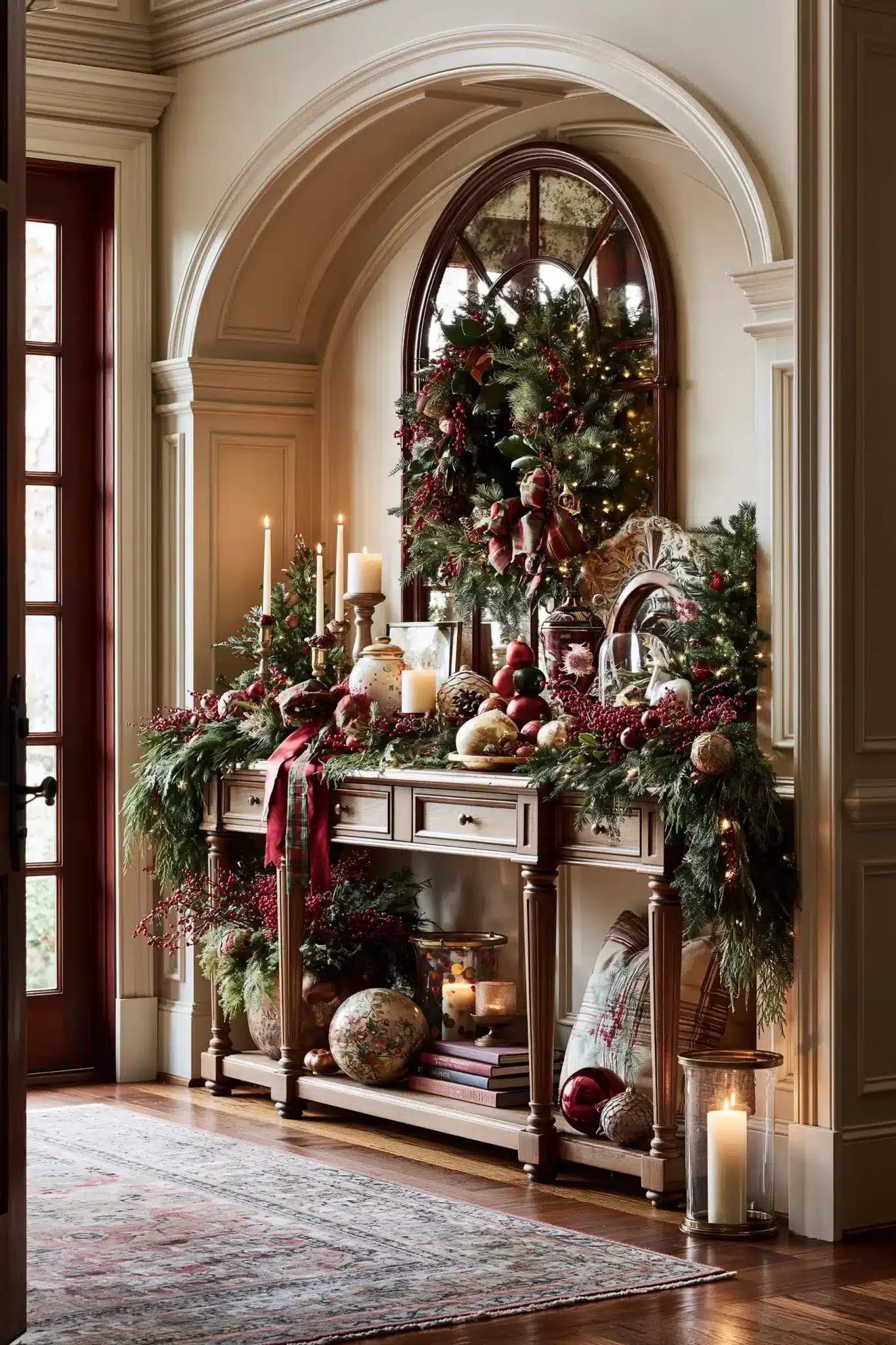 29 Christmas Entryway Table Decor Ideas That Say Hello Before Anything Else christmas entryway table decor