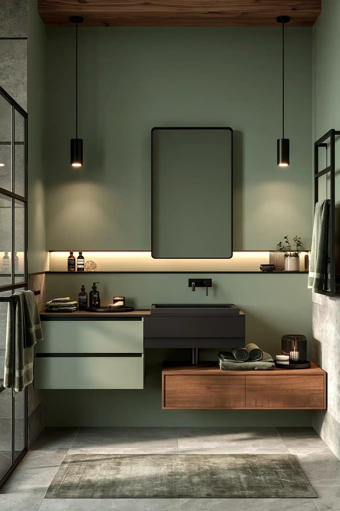 29 Sage Green and Black Bathroom Ideas for a Room That Feels Grounded sage green and black bathroom