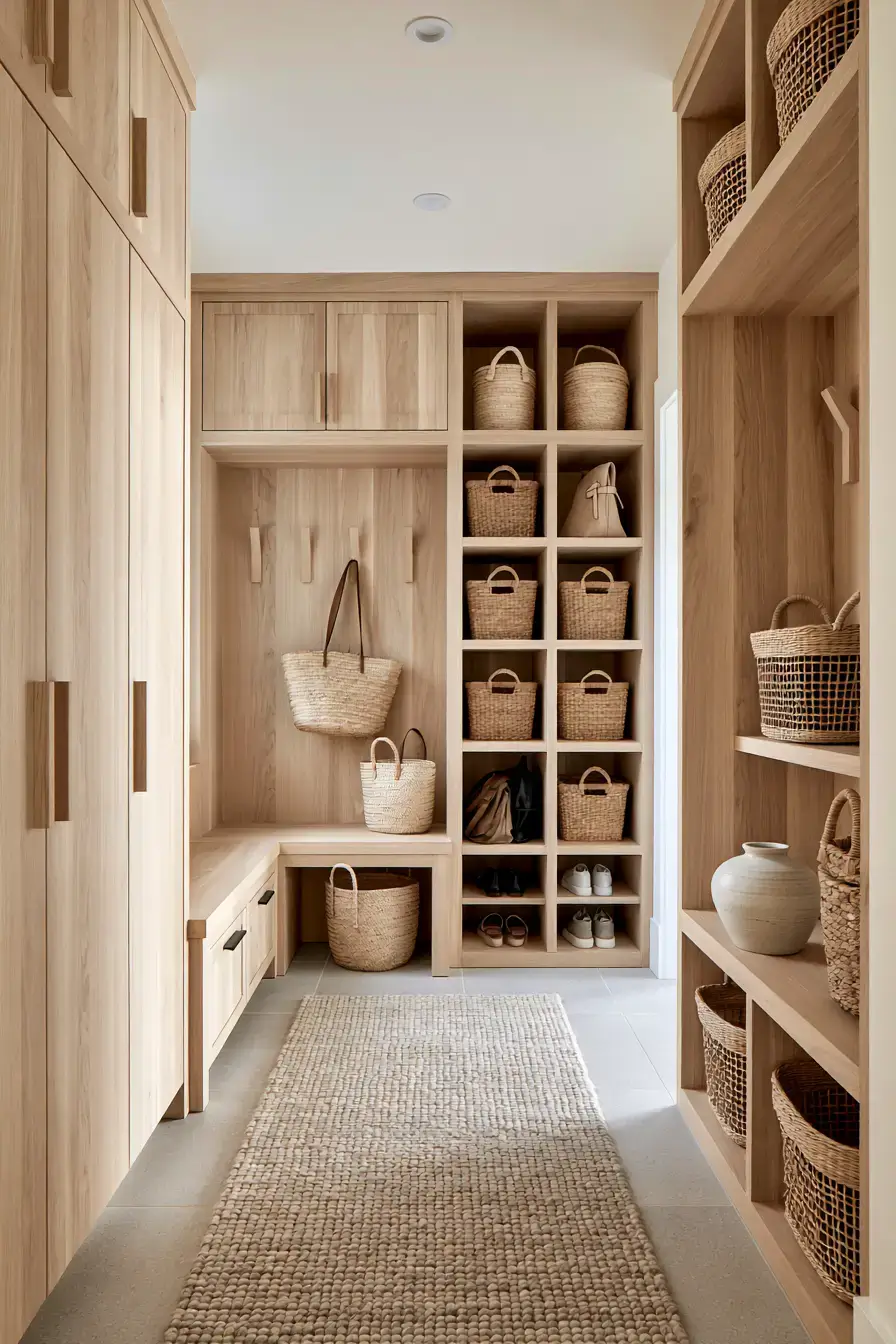 29 Japandi Entryway Ideas with a Wood Bench and Tray