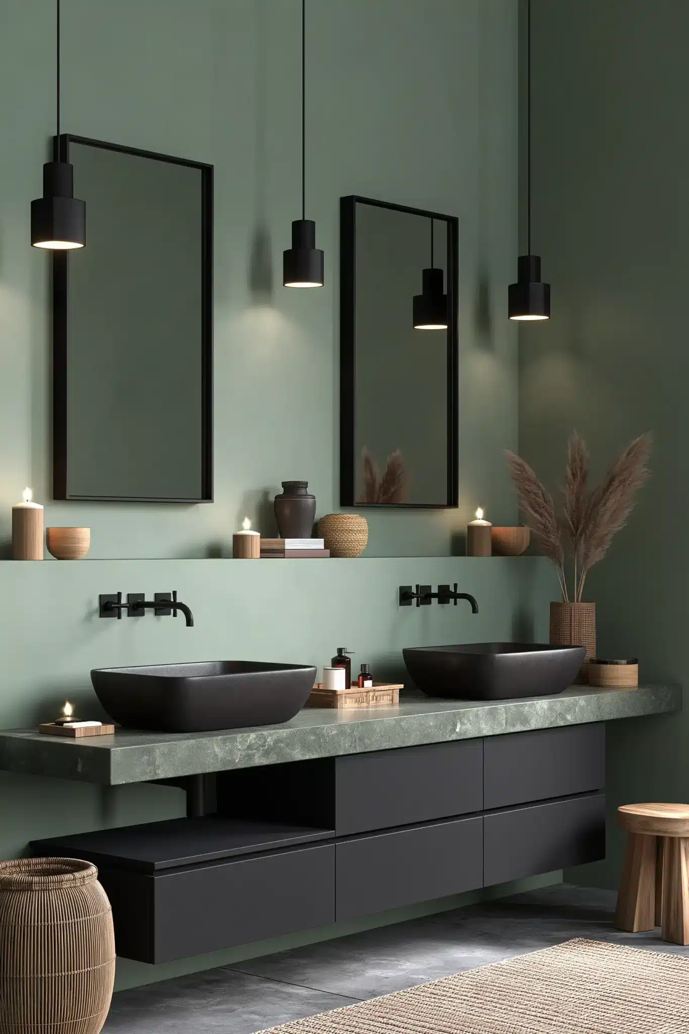 29 Sage Green and Black Bathroom Ideas for a Room That Feels Grounded sage green and black bathroom