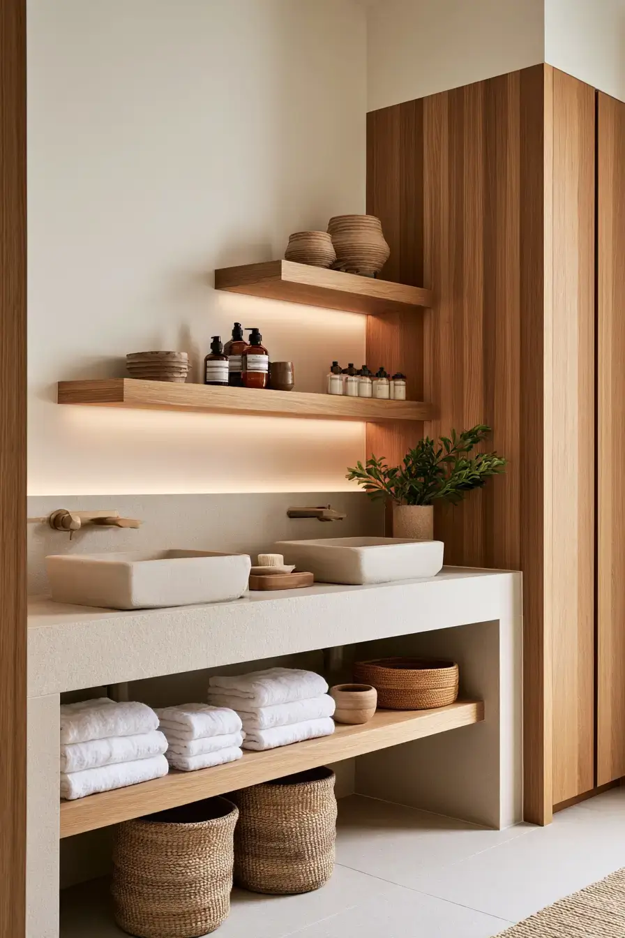 29 Japandi Style Bathroom Ideas with a Wooden Soaking Tub 29 Japandi Style Bathroom Ideas with a Wooden Soaking Tub